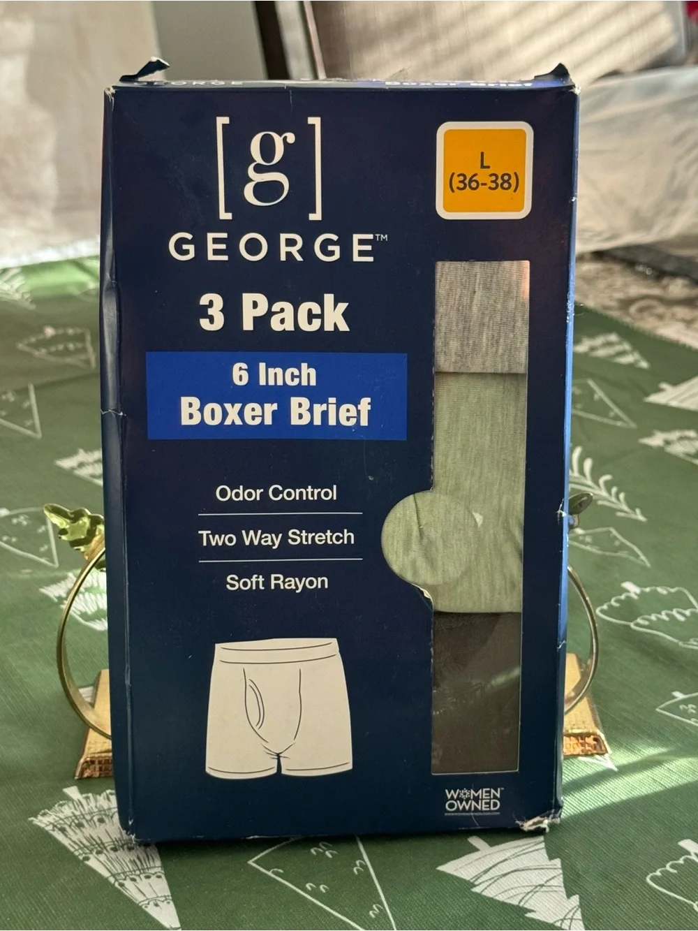 George Men's 3 Pack Rayon Boxer Briefs 6in Stretch Size L 36-38 Green Gray
